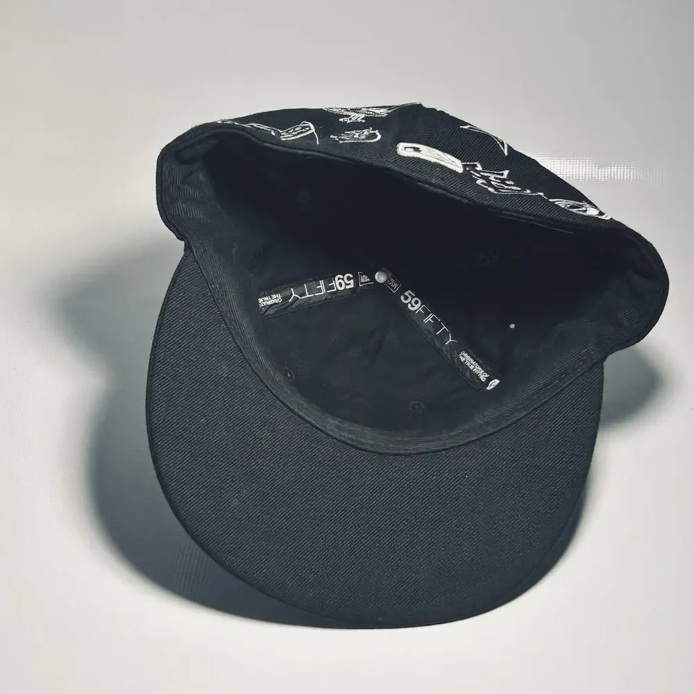 New Era 59FIFTY MLB All Over Team Logos Black Fitted Hat Size 7 1/4 58cm Cap